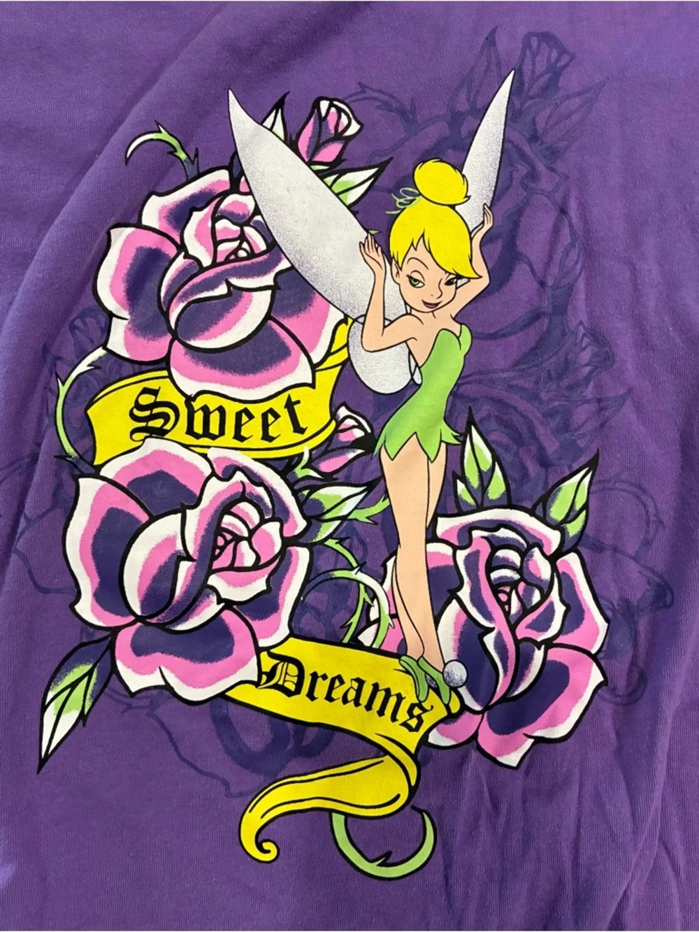 Disney Tinker Bell Purple Sweet Dreams Graphic Plus Size Pajama Top - Picture 9 of 9